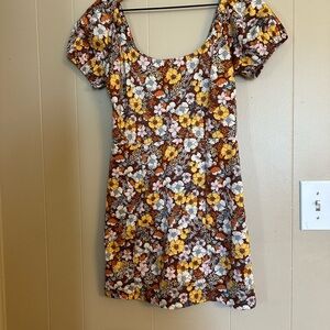 Altar'd State Yellow and Brown Floral Mini Dress